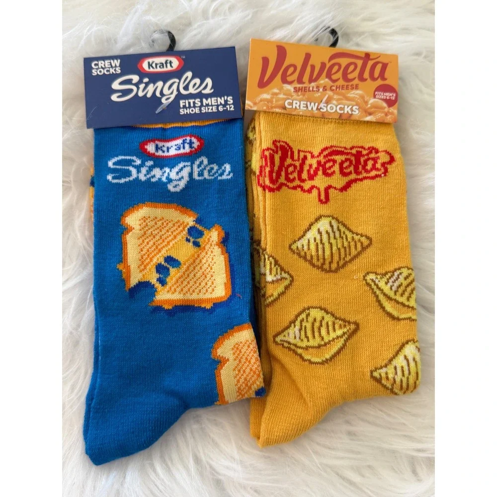 Kraft Singles Velveeta Shells Cheese Novelty Crew Socks Bundle 2 Pairs Mens 6-12